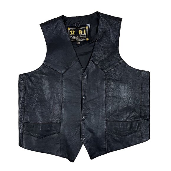 A-1 Imports Leather Biker Motorcycle Vest Size 48 - Picture 1 of 5